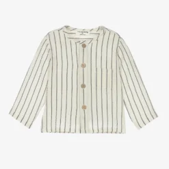 1 + In The Family Ivory & Blue Striped Collarless Shirt