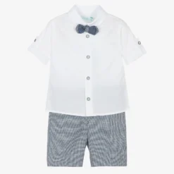 Abel & Lula Boys Blue Houndstooth Check Shorts Set