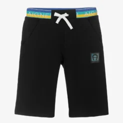 AIGNER Boys Black Cotton Logo Shorts