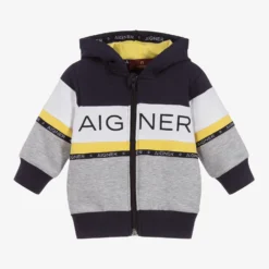 AIGNER Boys Grey Logo Zip-Up Top