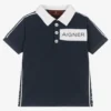 AIGNER Boys Navy Blue Logo Cotton Polo Shirt