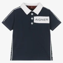 AIGNER Boys Navy Blue Logo Cotton Polo Shirt