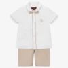 AIGNER Boys White & Beige Shorts Set