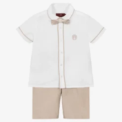 AIGNER Boys White & Beige Shorts Set