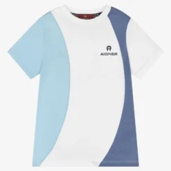 AIGNER Boys White & Blue Colourblock T-Shirt