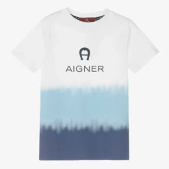 AIGNER Boys White & Blue Logo T-Shirt