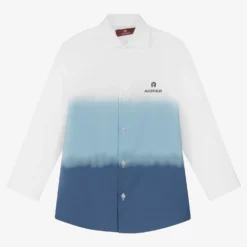 AIGNER Boys White & Blue Ombré Cotton Shirt