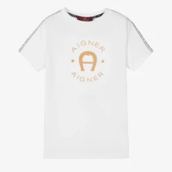 AIGNER Boys White Cotton Flock Logo T-Shirt