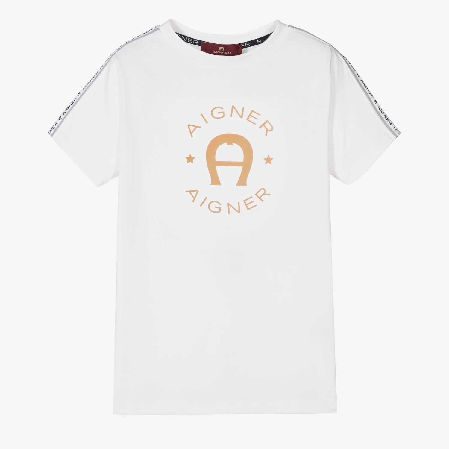 AIGNER Boys White Cotton Flock Logo T-Shirt 1 AIGNER Boys White Cotton Flock Logo T-Shirt