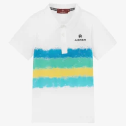 AIGNER Boys White Cotton Spray Paint Polo Shirt