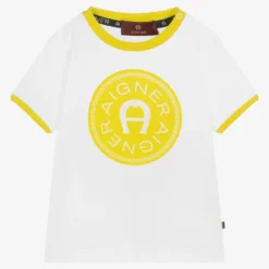 AIGNER Boys White & Green Logo Cotton T-Shirt