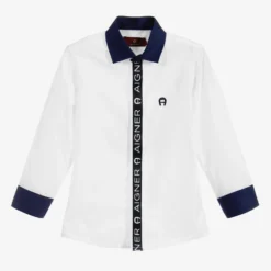AIGNER White & Navy Blue Cotton Shirt