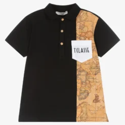 Alviero Martini Black & Beige Cotton Geo Map Polo Shirt
