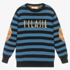 Alviero Martini Blue Stripe Geo Map Sweater