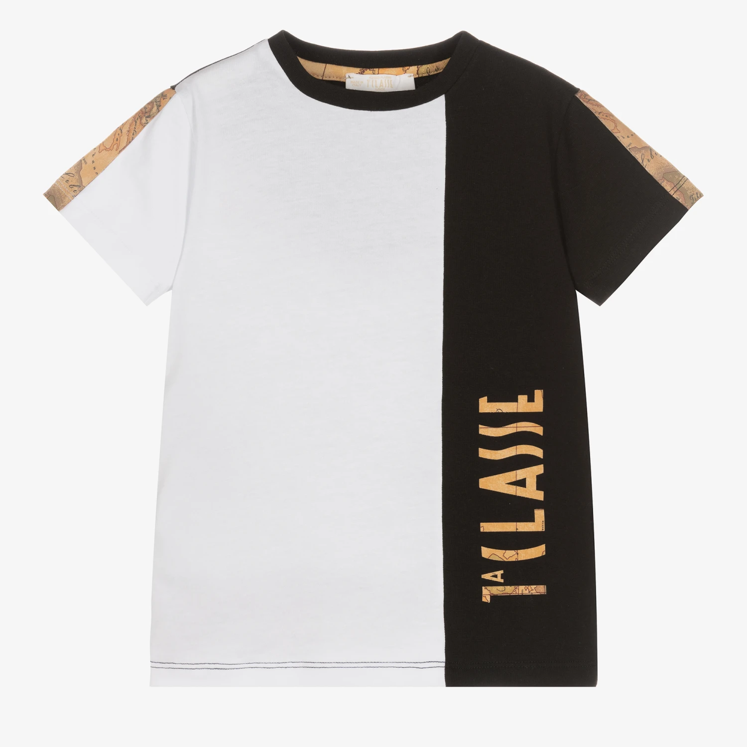 Alviero Martini Boys Black & White Cotton Geo Map T-Shirt 1 Alviero Martini Boys Black & White Cotton Geo Map T-Shirt