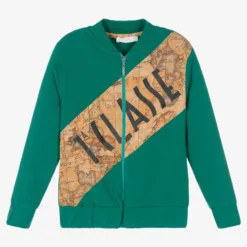 Alviero Martini Boys Green Cotton Geo Map Zip-Up Top