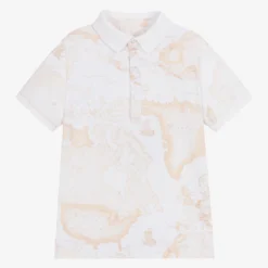 Alviero Martini Boys Light Beige Geo Map Polo Shirt