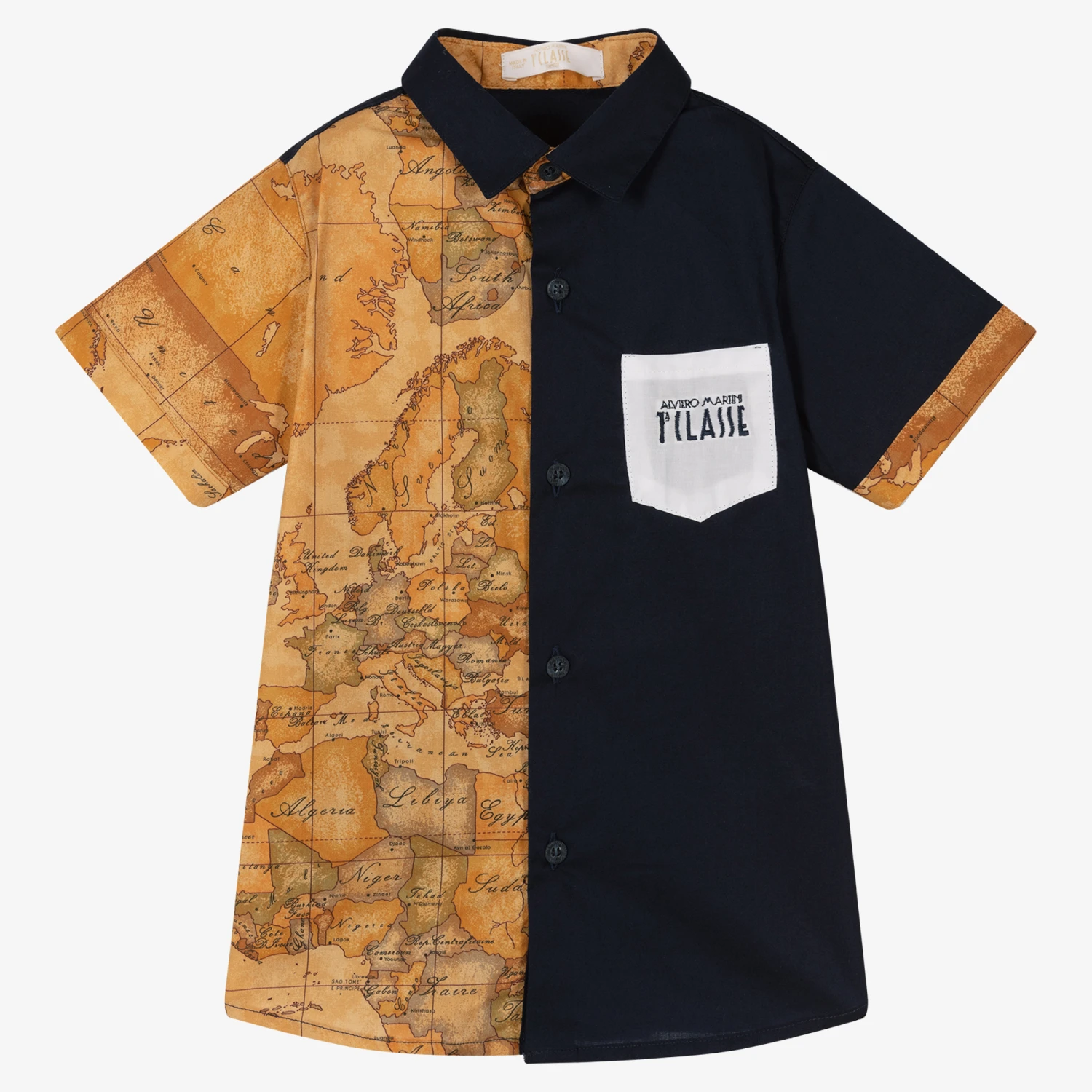 Alviero Martini Boys Navy Blue & Geo Map Shirt 1 Alviero Martini Boys Navy Blue & Geo Map Shirt