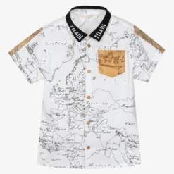 Alviero Martini Boys White Cotton Geo Map Shirt