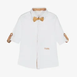 Alviero Martini Boys White Cotton Shirt & Geo Bow Tie