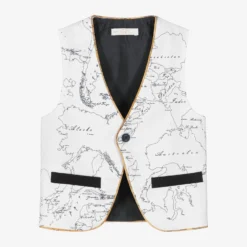 Alviero Martini Boys White Geo Map Cotton Waistcoat