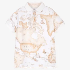 Alviero Martini Boys White Geo Map Polo Shirt
