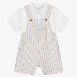 Artesanía Granlei Boys Beige Stripe Dungaree Set