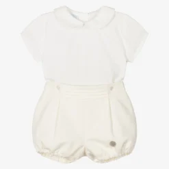 Artesanía Granlei Boys Ivory Cotton Buster Suit