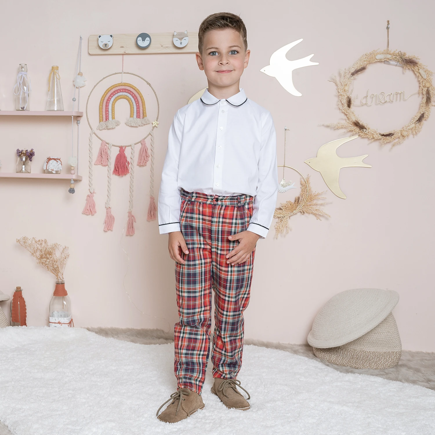 Artesanía Granlei Boys Red Check Cotton Trousers 2 Artesanía Granlei Boys Red Check Cotton Trousers - Image 2