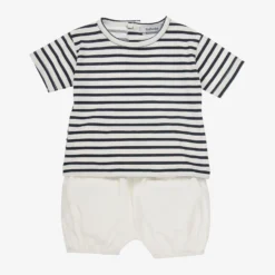 Babidu Blue & Ivory Baby Shorts Set