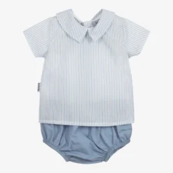Babidu Blue & Ivory Cotton Shorts Set