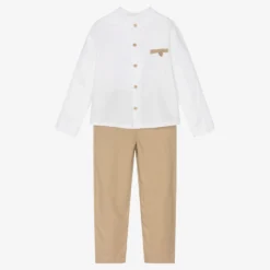Babidu Boys Beige & White Trouser Set