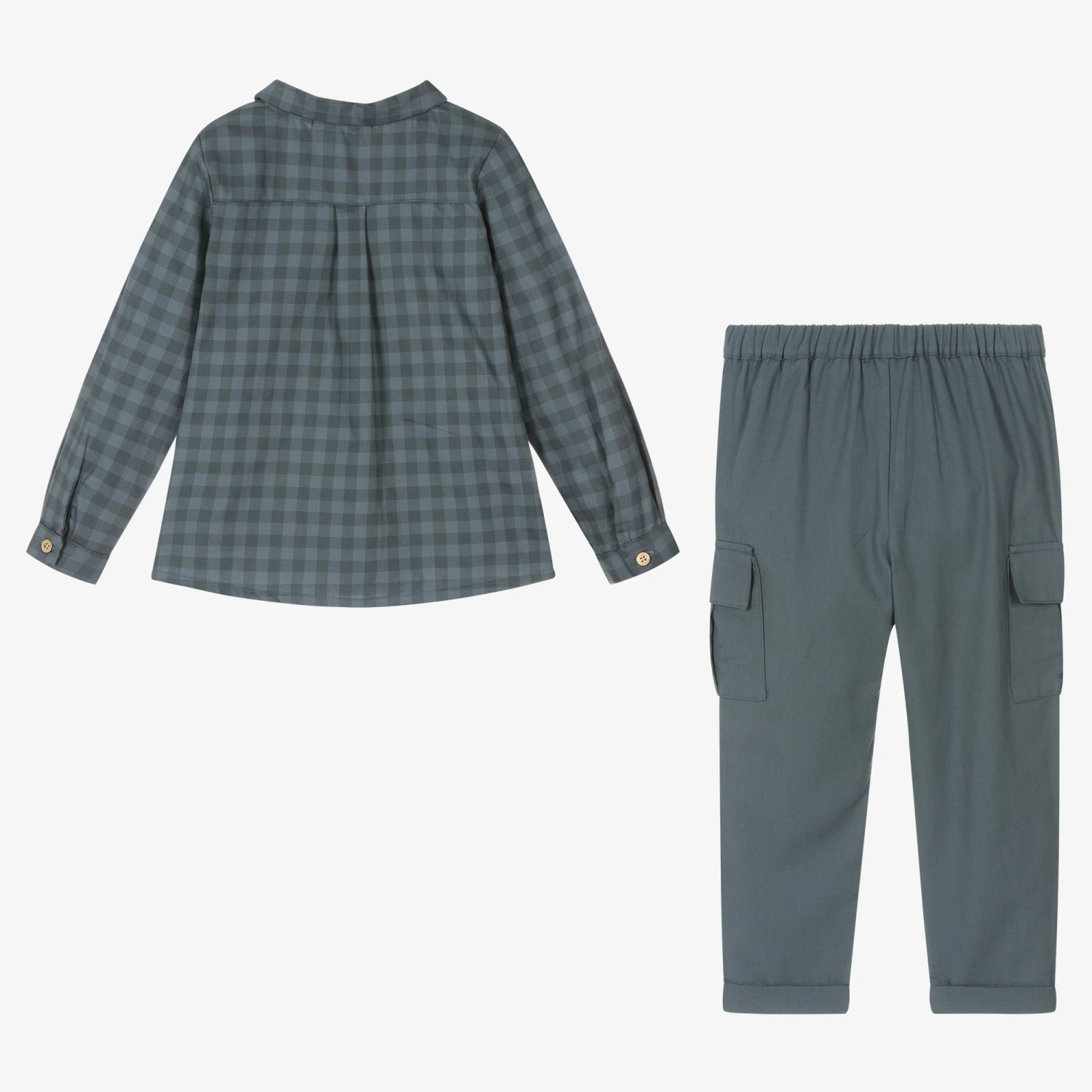 Babidu Boys Blue Checked Cotton Trouser Set 3 Babidu Boys Blue Checked Cotton Trouser Set - Image 3