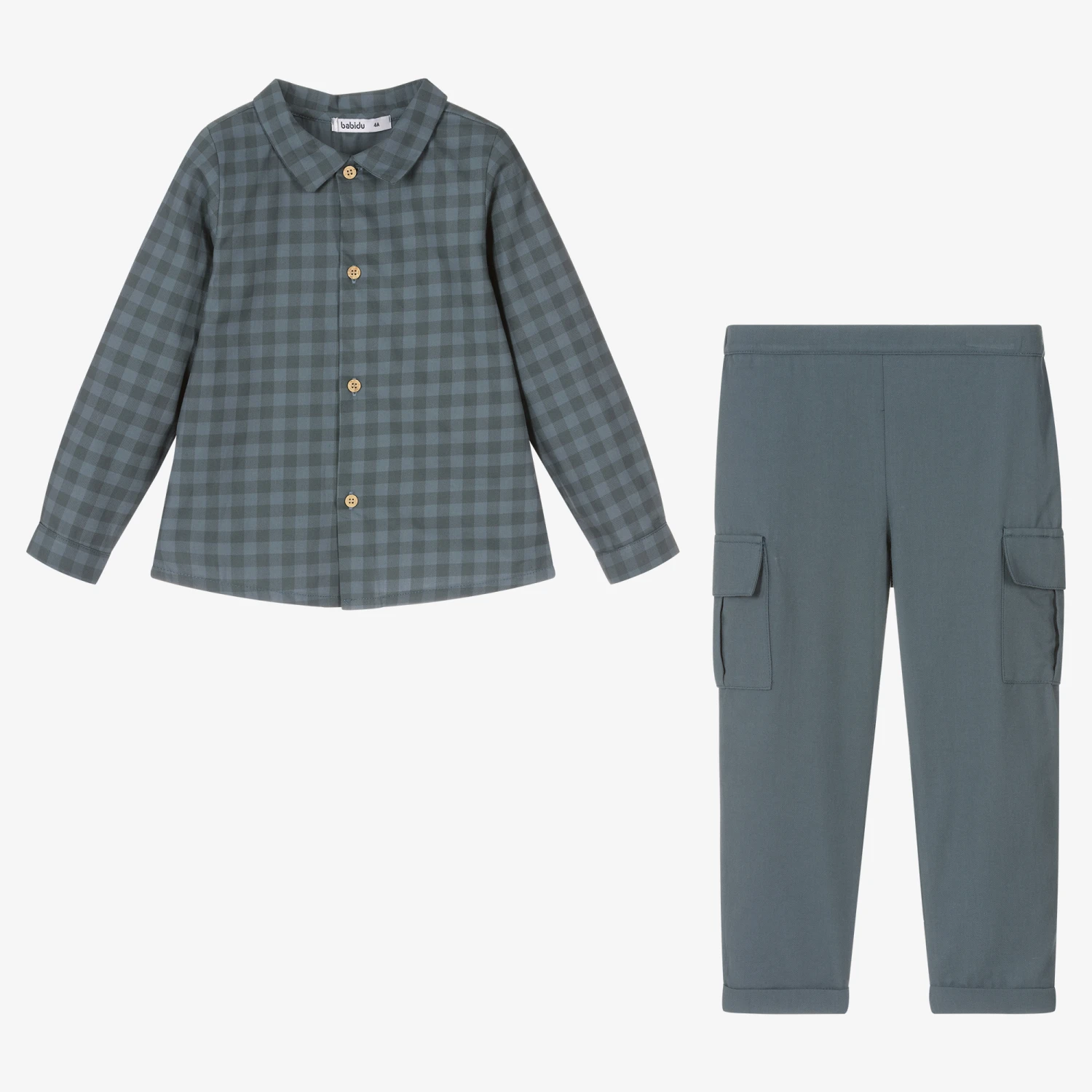 Babidu Boys Blue Checked Cotton Trouser Set 2 Babidu Boys Blue Checked Cotton Trouser Set - Image 2