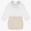 Babidu Boys White & Beige Shorts Set