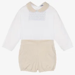 Babidu Boys White & Beige Shorts Set