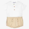 Babidu White & Beige Linen Shorts Set