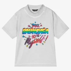 Balenciaga Grey Rainbow Logo T-Shirt