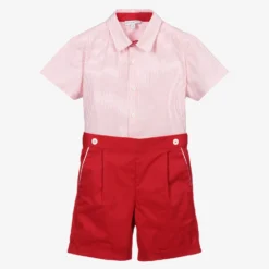 Beatrice & George Boys Red Cotton Shorts Set