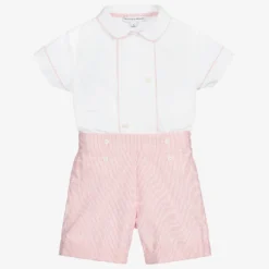 Beatrice & George Boys Red & White Cotton Buster Suit