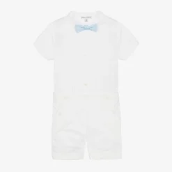 Beatrice & George Boys White Cotton Buster Suit