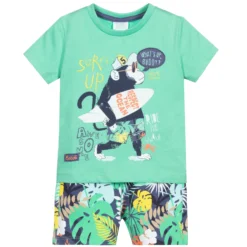 Boboli Boys Green Cotton Shorts Set