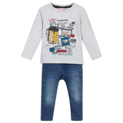 Boboli Boys Grey & Blue Trouser Set