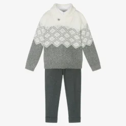 Boboli Boys Ivory & Grey Trouser Set