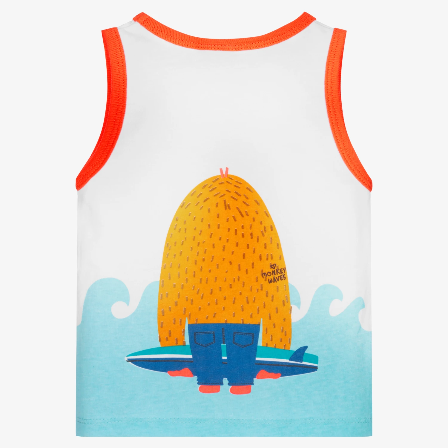 Boboli Boys White Cotton Monkey Vest Top 2 Boboli Boys White Cotton Monkey Vest Top - Image 2