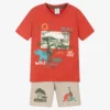 Boboli Red & Beige Safari Shorts Set