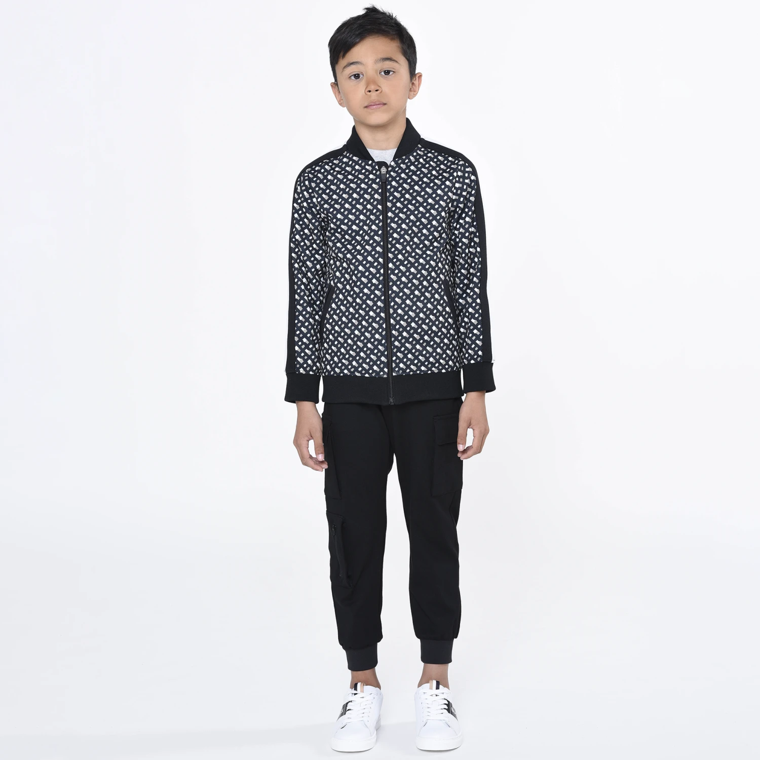 BOSS Boys Beige & Black Monogram Zip-Up Top 2 BOSS Boys Beige & Black Monogram Zip-Up Top - Image 2