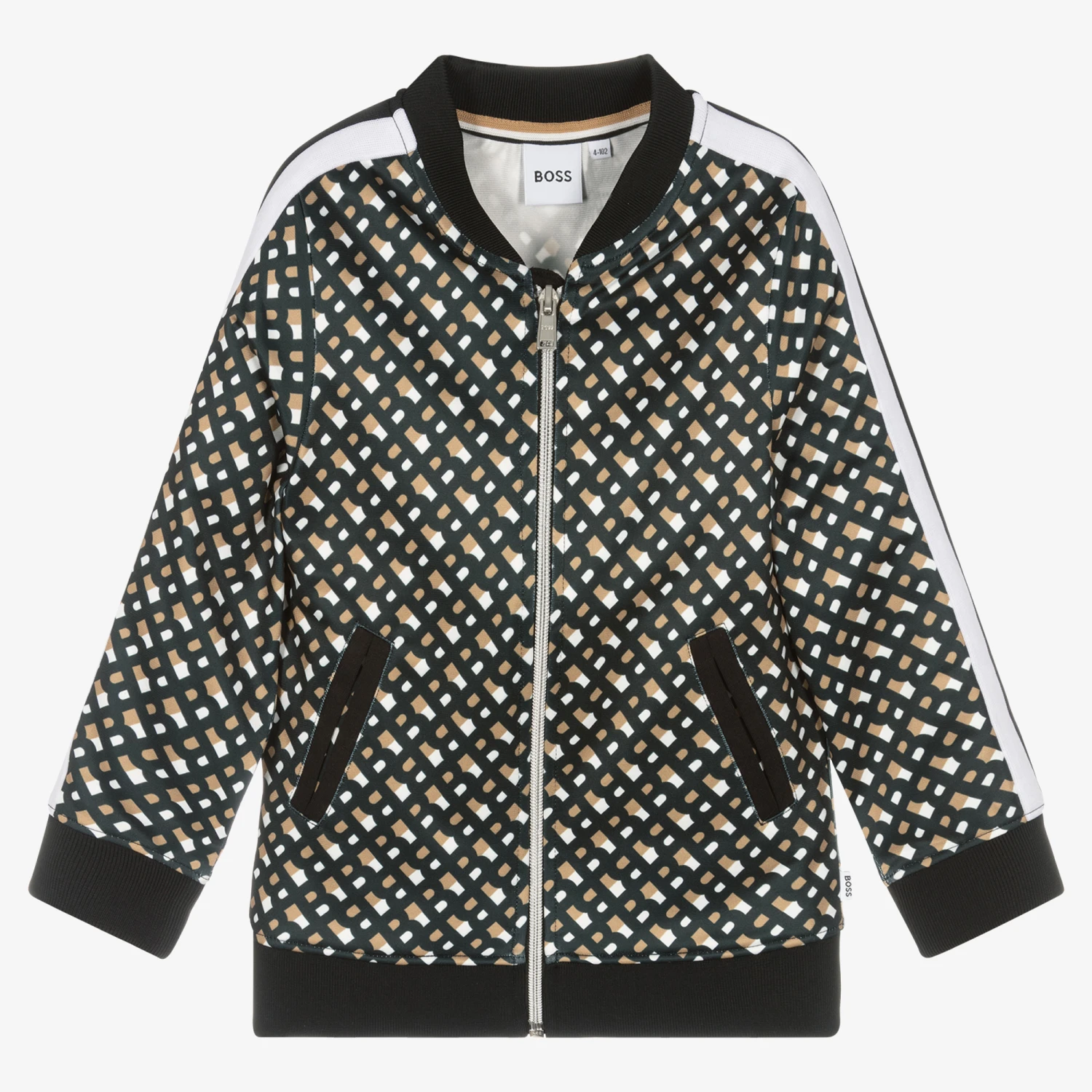 BOSS Boys Beige & Black Monogram Zip-Up Top 1 BOSS Boys Beige & Black Monogram Zip-Up Top