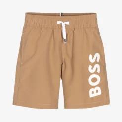 BOSS Boys Beige Logo Swim Shorts