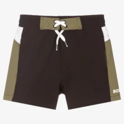BOSS Boys Black & Green Swim Shorts